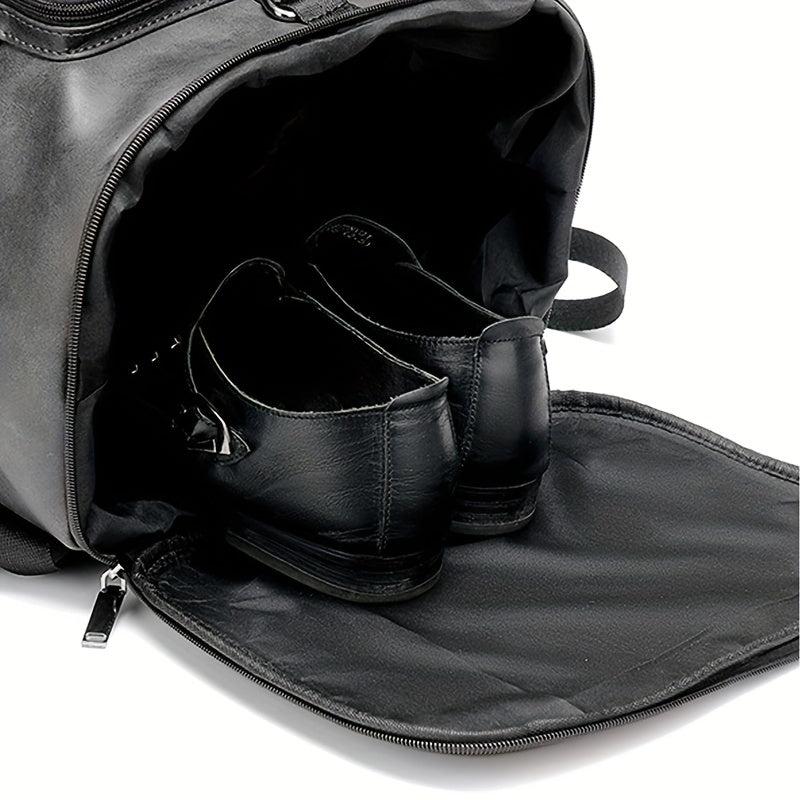 Portable Travel Bag Lightweight PU Leather Backpack With Shoe Compartment