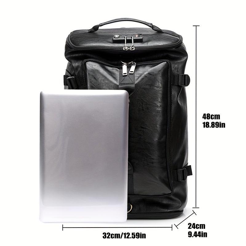 Portable Travel Bag Lightweight PU Leather Backpack With Shoe Compartment