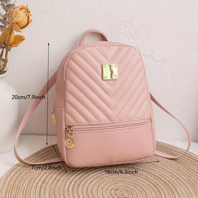 Small Backpack Girls Casual Embossed V Letter Backpack For Women