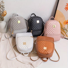 Small Backpack Girls Casual Embossed V Letter Backpack For Women