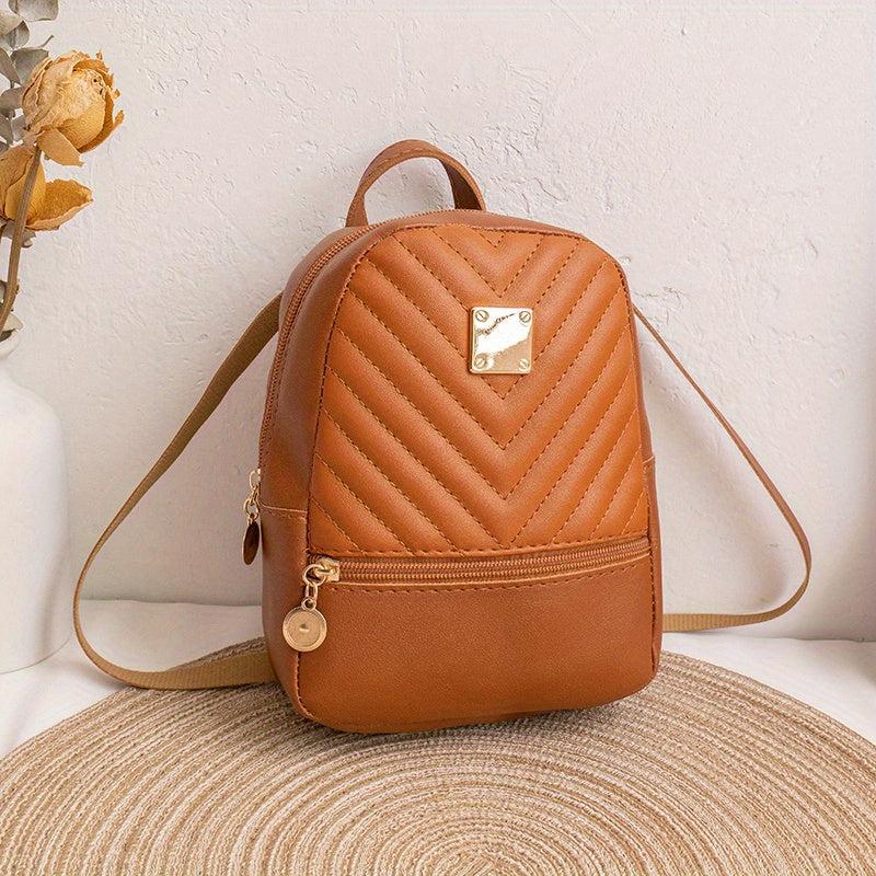 Small Backpack Girls Casual Embossed V Letter Backpack For Women