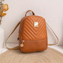 Small Backpack Girls Casual Embossed V Letter Backpack For Women