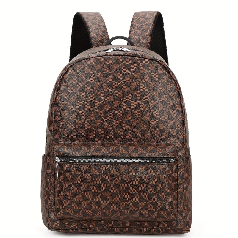 Geometric Pattern Backpack Travel Bag - PU Leather
