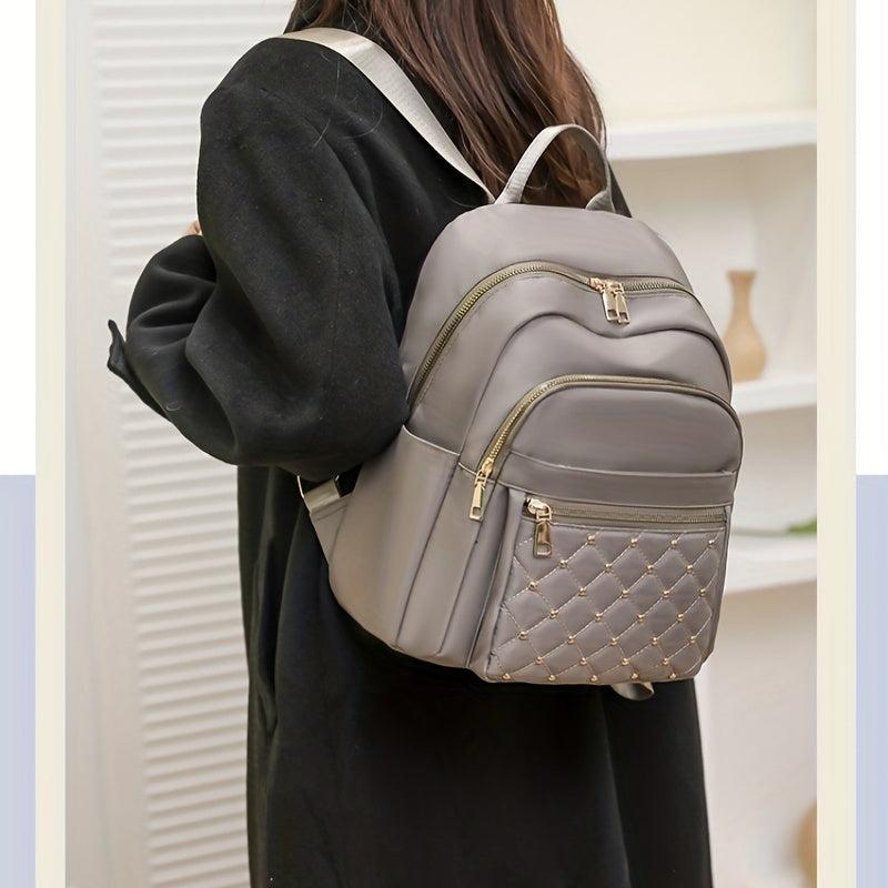 Casual Quilted Rivet Decor Backpack with Large Capacity