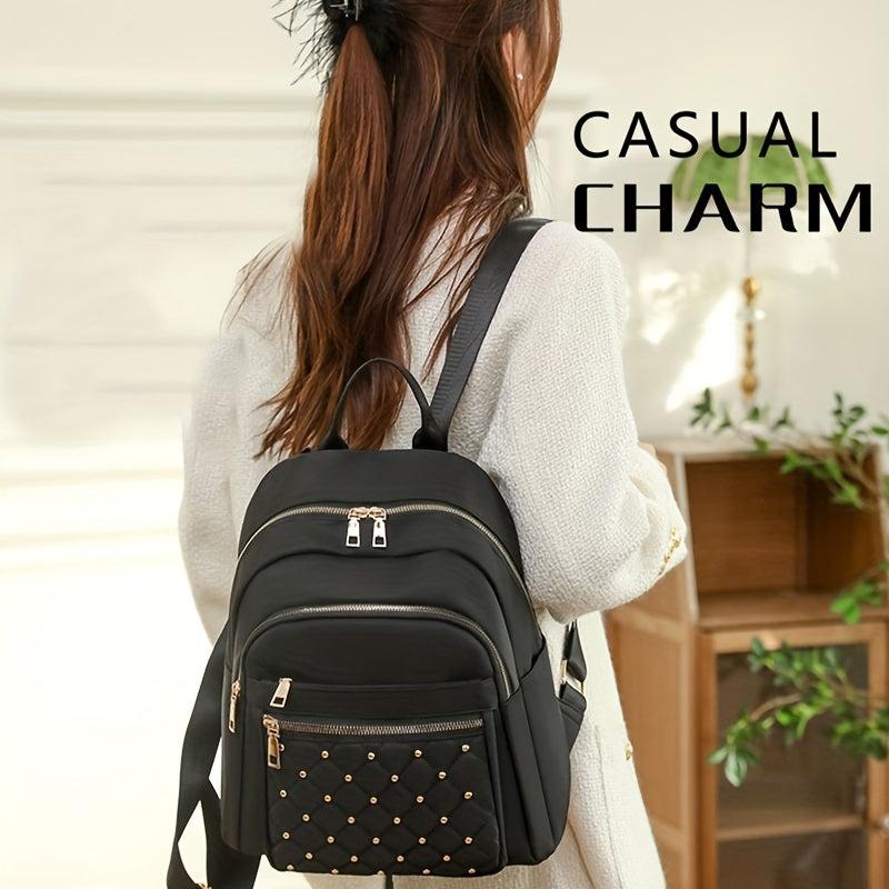 Casual Quilted Rivet Decor Backpack with Large Capacity