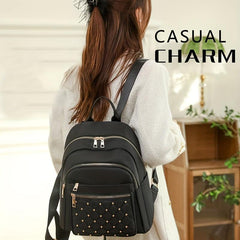Casual Quilted Rivet Decor Backpack with Large Capacity