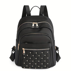 Casual Quilted Rivet Decor Backpack with Large Capacity