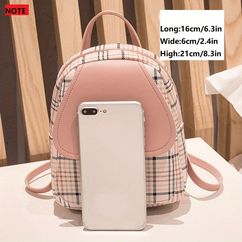 Plaid Small Backpack Adjustable Straps Zipper Casual Shoulder Bag
