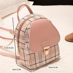 Plaid Small Backpack Adjustable Straps Zipper Casual Shoulder Bag