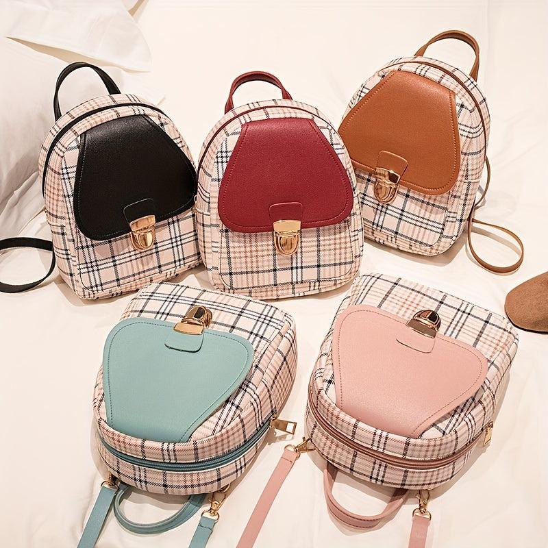 Plaid Small Backpack Adjustable Straps Zipper Casual Shoulder Bag