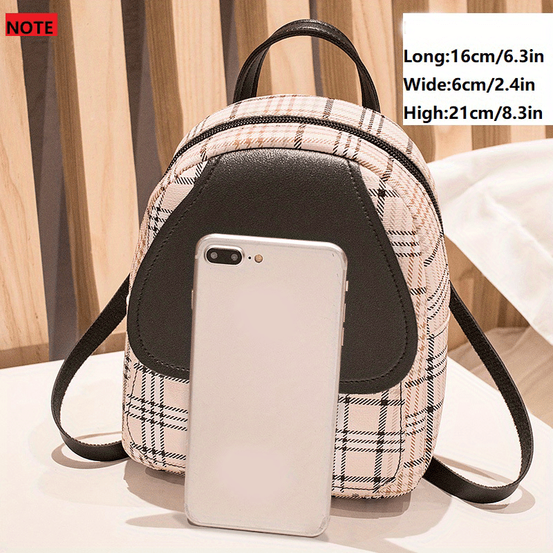 Plaid Small Backpack Adjustable Straps Zipper Casual Shoulder Bag