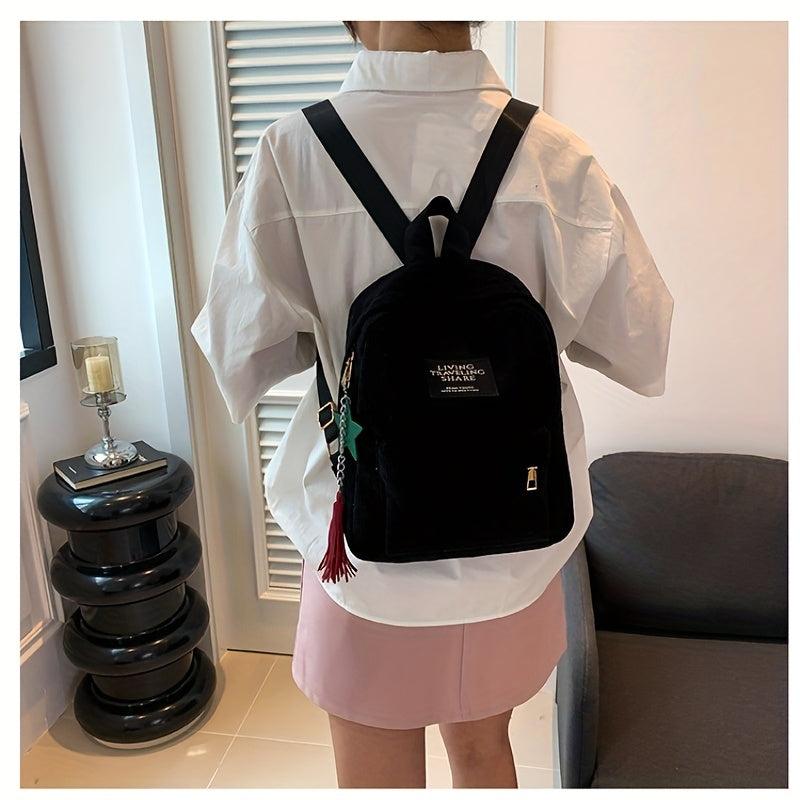 Casual Solid Backpack with Five Pointed Star Pendant for Students