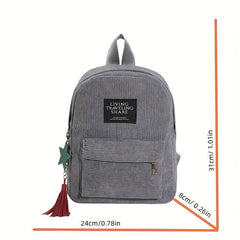 Casual Solid Backpack with Five Pointed Star Pendant for Students