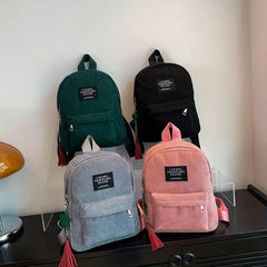 Casual Solid Backpack with Five Pointed Star Pendant for Students
