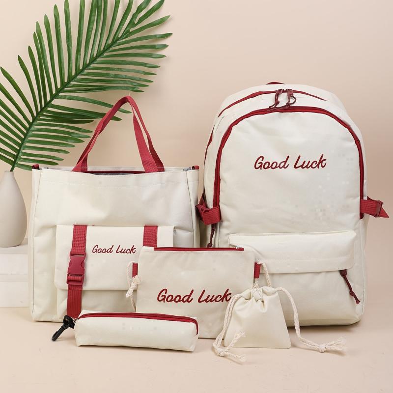 5pcs set Letter Backpack Canvas Bags For Women Men