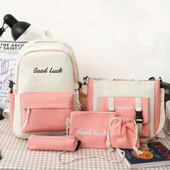 5pcs set Letter Backpack Canvas Bags For Women Men