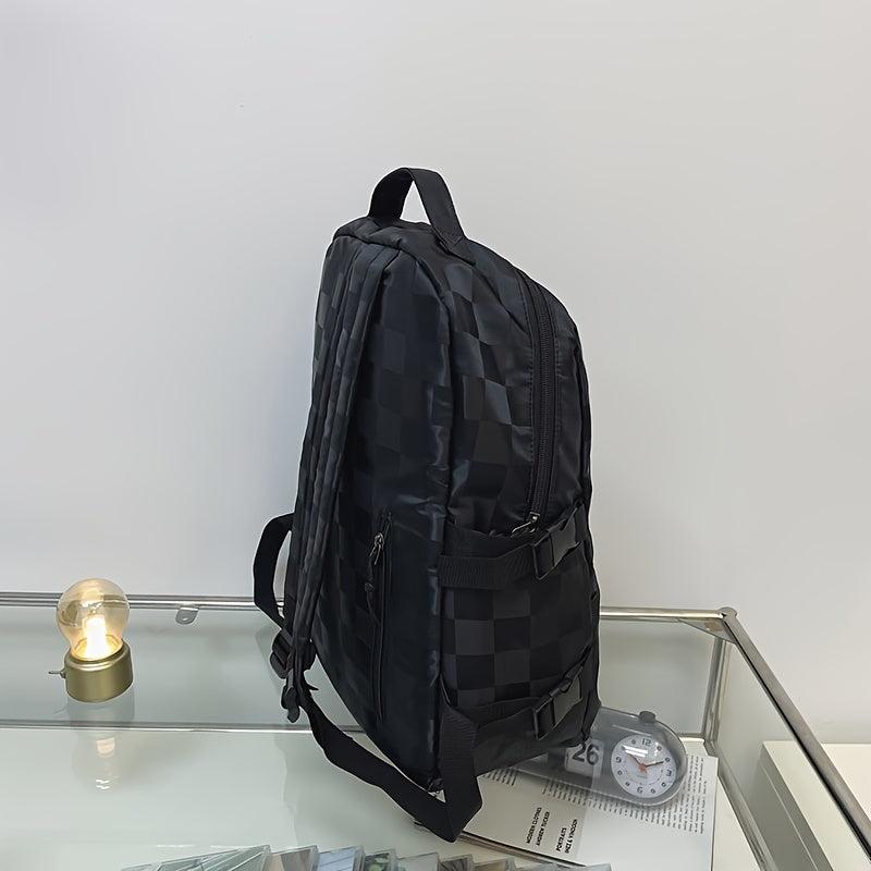 Adjustable Plaid Backpack for Daily Commuting
