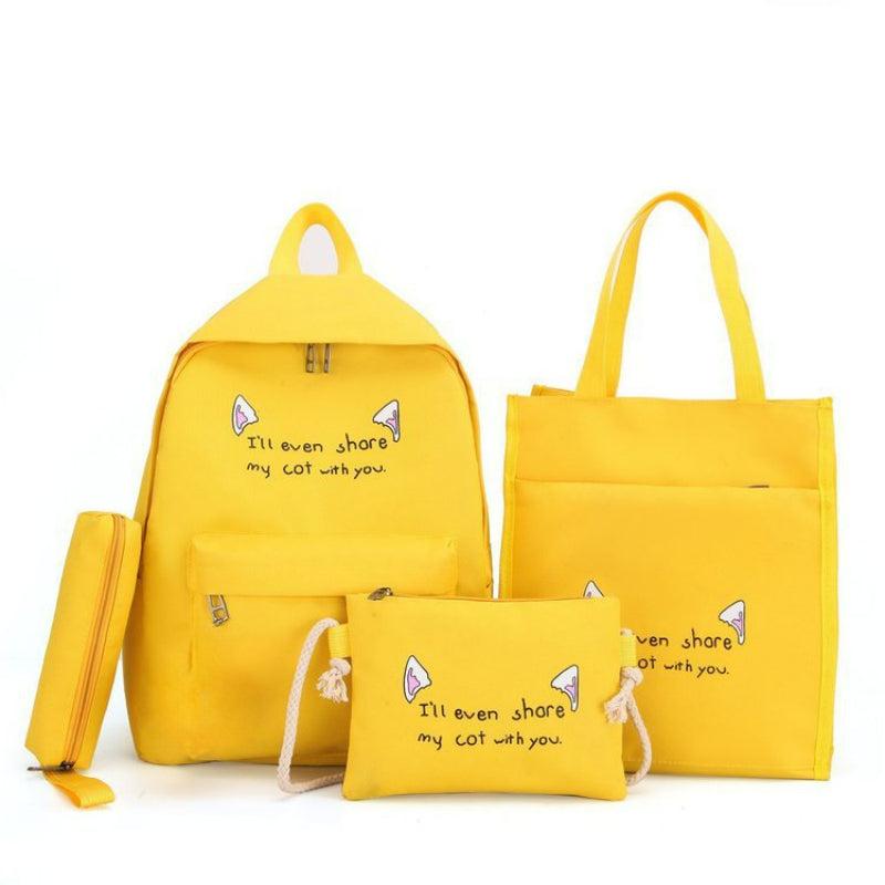 4pcs Kitten Ears Backpack Set - Schoolbag & Crossbody Bag - Cat Lover Design