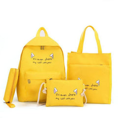 4pcs Kitten Ears Backpack Set - Schoolbag & Crossbody Bag - Cat Lover Design