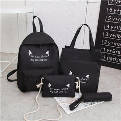4pcs Kitten Ears Backpack Set - Schoolbag & Crossbody Bag - Cat Lover Design