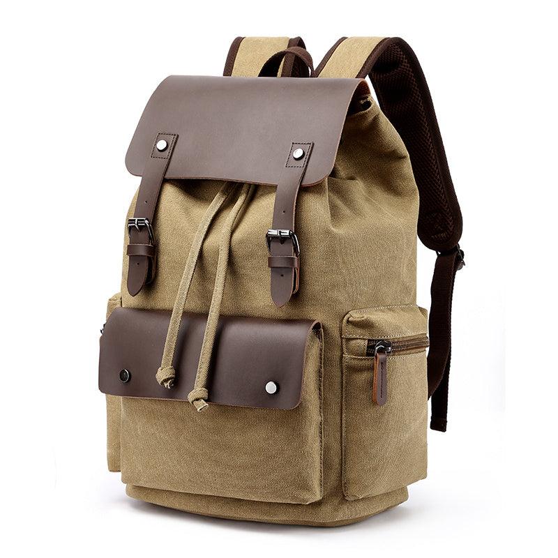 Casual Travel Backpack Leather & Canvas
