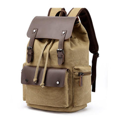 Casual Travel Backpack Leather & Canvas