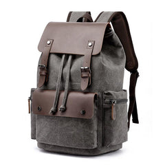 Casual Travel Backpack Leather & Canvas