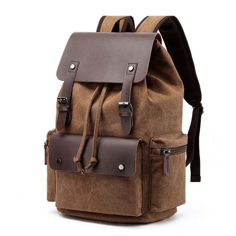 Casual Travel Backpack Leather & Canvas