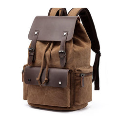 Casual Travel Backpack Leather & Canvas