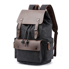 Casual Travel Backpack Leather & Canvas