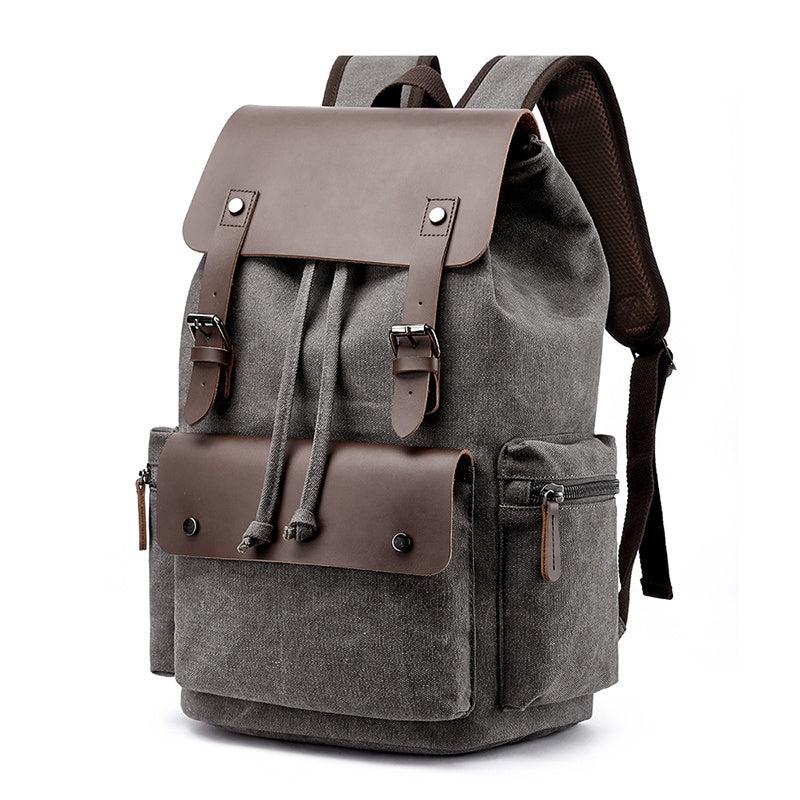 Casual Travel Backpack Leather & Canvas