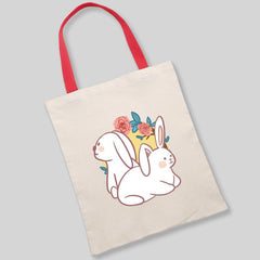 Rabbit Flower Canvas Shoulder Bag Reusable Eco Friendly Shopping Tote