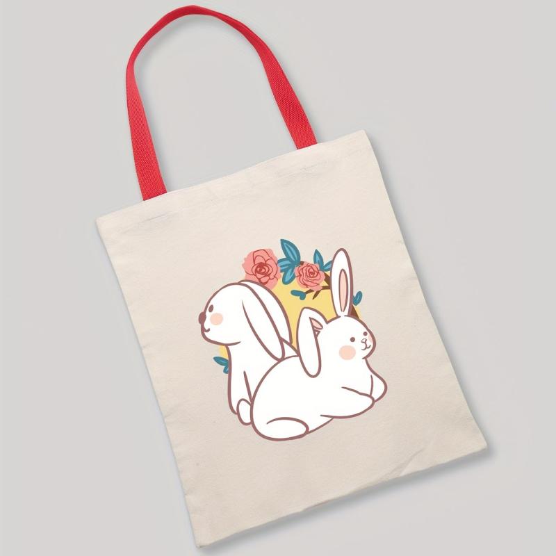 Rabbit Flower Canvas Shoulder Bag Reusable Eco Friendly Shopping Tote