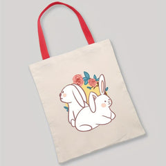Rabbit Flower Canvas Shoulder Bag Reusable Eco Friendly Shopping Tote