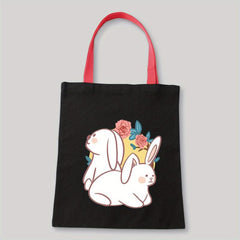 Rabbit Flower Canvas Shoulder Bag Reusable Eco Friendly Shopping Tote