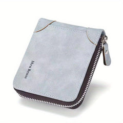 Men's Short Leather Wallet Large Capacity Vintage Zipper Card Holder