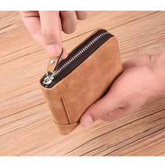 Men's Short Leather Wallet Large Capacity Vintage Zipper Card Holder