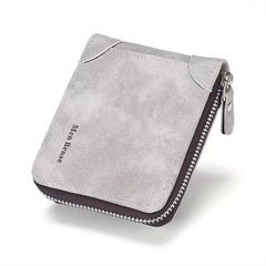 Men's Short Leather Wallet Large Capacity Vintage Zipper Card Holder