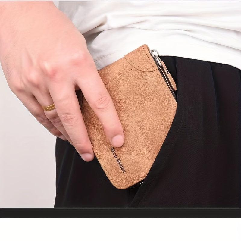 Men's Short Leather Wallet Large Capacity Vintage Zipper Card Holder
