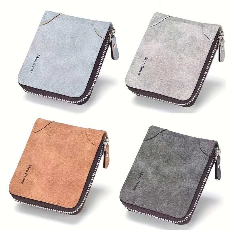 Men's Short Leather Wallet Large Capacity Vintage Zipper Card Holder