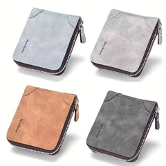 Men's Short Leather Wallet Large Capacity Vintage Zipper Card Holder