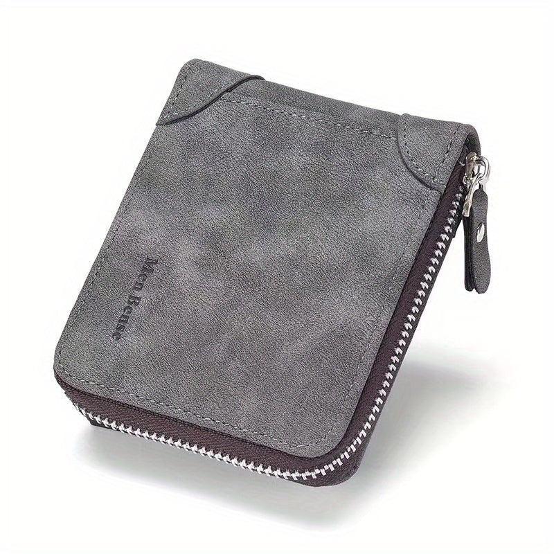 Men's Short Leather Wallet Large Capacity Vintage Zipper Card Holder