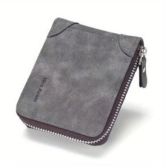 Men's Short Leather Wallet Large Capacity Vintage Zipper Card Holder