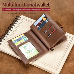 Real Cowhide Anti theft Brush Men's Short RFID Wallet