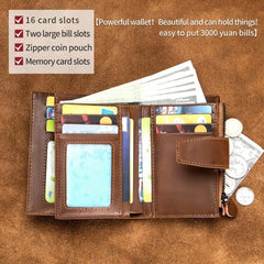 Real Cowhide Anti theft Brush Men's Short RFID Wallet