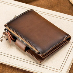 Real Cowhide Anti theft Brush Men's Short RFID Wallet