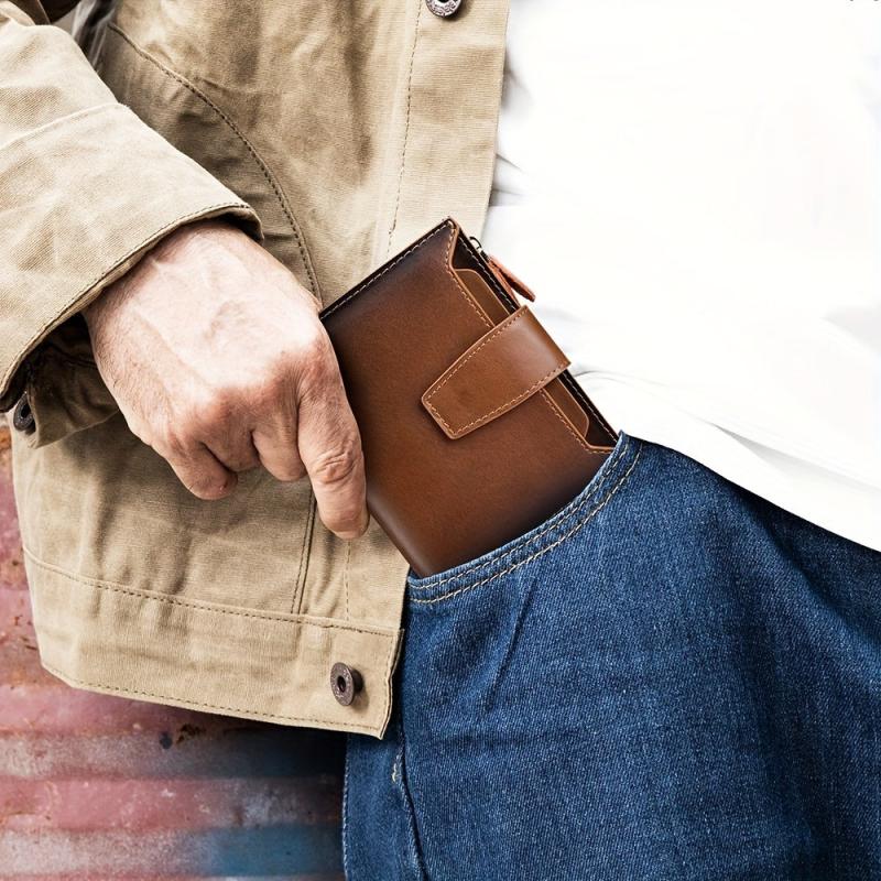 Real Cowhide Anti theft Brush Men's Short RFID Wallet