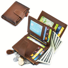 Real Cowhide Anti theft Brush Men's Short RFID Wallet
