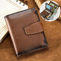 Real Cowhide Anti theft Brush Men's Short RFID Wallet