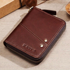 KAVIS Men's Vintage Leather Wallet Zipper Short RFID Blocking
